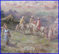 19thC Antique PAUL PASCAL Bedouin Arabs Orientalist Gouache Watercolor Painting