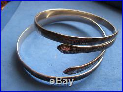 2 Antique Solid Silver Niello Snake bangles 62.15g Middle Eastern/ Iraqi