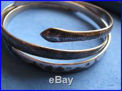 2 Antique Solid Silver Niello Snake bangles 62.15g Middle Eastern/ Iraqi