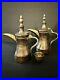 2 Vintage Metal Middle Eastern Handcarved Dallah Coffee Tea Pots With One Cup