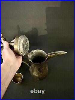 2 Vintage Metal Middle Eastern Handcarved Dallah Coffee Tea Pots With One Cup