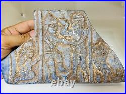 200 BC intercultural lapis lazuli stone engraved fighters Bactrian relief tablet