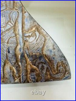 200 BC intercultural lapis lazuli stone engraved fighters Bactrian relief tablet