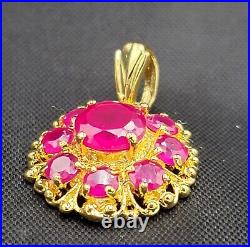 20k Gold Over Silver Beautiful Top Quality Natural Red Ruby Gemstone Pendant