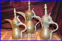 3 Antique Vintage Middle East COFFEE POT SAUDI Islamic Turkish Arab DALLAH