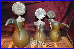 3 Antique Vintage Middle East COFFEE POT SAUDI Islamic Turkish Arab DALLAH
