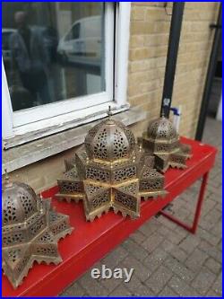 3 Moroccan Bronze Lamps Glass Inlaid