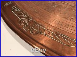 33 EGYPTIAN COPPER TRAY SYMBOLS HEAVY HAMMERED 10 Lbs. Antique