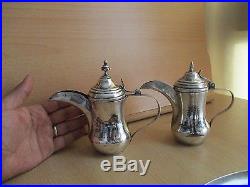 35# Old Islamic Saudi / Omani Solid Silver Tea Set, 2 Pots, 10 Cups, 1 Plate