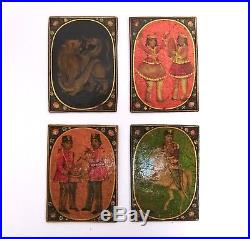 4 VERY HIGH QUALITY 19thc QAJAR PLAYING CARDS islamic antiques