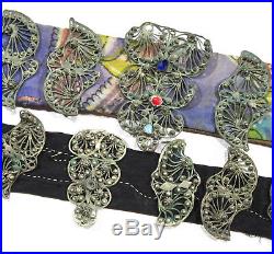 4 antique silver filigree belts Ottoman Middle Eastern tribal art ethnic costume