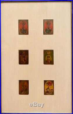 (6) 19th Polychrome As-Nas Persian Playing Cards. Two Portrait Of Qajar Kings