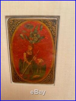 (6) 19th Polychrome As-Nas Persian Playing Cards. Two Portrait Of Qajar Kings