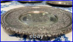6 Plate Set AUTHENTIC Antique 84 Silver Persian Islamic middle eastern Art
