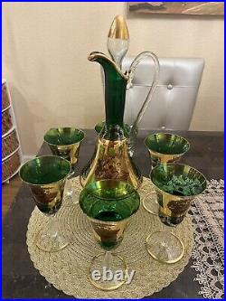 7 Piece middle eastern vintage antique pitcher glass set
