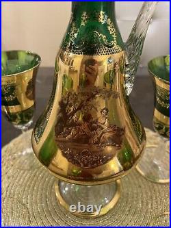 7 Piece middle eastern vintage antique pitcher glass set