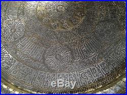 A Large Islamic Cairoware Brass With Silver Inlaid Mumluk Revival Tray Table