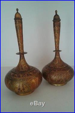 A Pair 19th Century Orientalist Islamic Papier Mache Bottles With LID