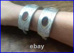 A pair of antique Turkmen Turkoman silver bracelets bilezik tekke 19th