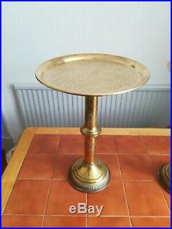 A pair on brass middle eastern tables. Possible Syrian wine stables. Practical