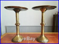 A pair on brass middle eastern tables. Possible Syrian wine stables. Practical