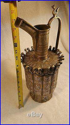 ANCIENT LARGE BRONZE with SILVER & COPPER Inlay PITCHER Seljuk Style Khurasan