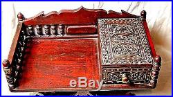 ANTIQUE 19c MIDDLE EASTERN WOOD CARVED WRITING DESK MIRROR&GLASS MASAIK ORNATE
