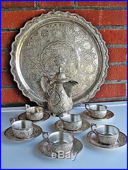 ANTIQUE 20thC PERSIAN ISLAMIC SOLID SILVER EXCEPTIONAL SIGNED COFFEE SET