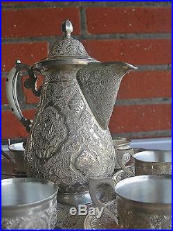 ANTIQUE 20thC PERSIAN ISLAMIC SOLID SILVER EXCEPTIONAL SIGNED COFFEE SET