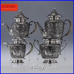 ANTIQUE 20thC PERSIAN SOLID SILVER EXCEPTIONAL SIGNED TEA & COFFEE SET c. 1910