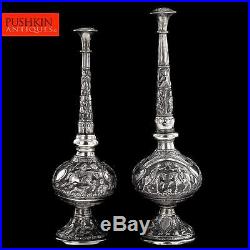 ANTIQUE 20thC PERSIAN SOLID SILVER PAIR OF ROSEWATER SPRINKLERS, SHIRAZ c. 1900