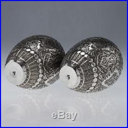 ANTIQUE 20thC PERSIAN SOLID SILVER REPOUSSE PAIR OF VASES, ISFAHAN c. 1910