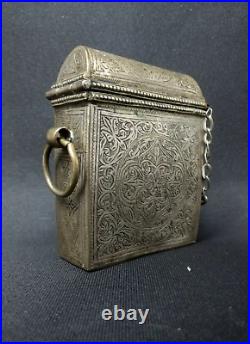 ANTIQUE 3¼ Silver Koran Travel Box North African FINE ENGRAVING Islamic Amulet