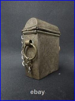 ANTIQUE 3¼ Silver Koran Travel Box North African FINE ENGRAVING Islamic Amulet