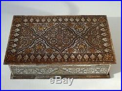 ANTIQUE ANGLO INDIAN PERSIAN STEEL INLAID KOFTGARI DAMASCENE BOX LATE 19th CENT