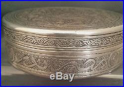 ANTIQUE HALLMARKED SOLID SILVER 900 TABLE SNUFF BOX TURKISH PERSIAN 1943