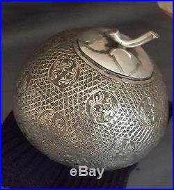 Antique Islamic Malay Riau Indonesia Large Silver Alloy Box Coconut Shape