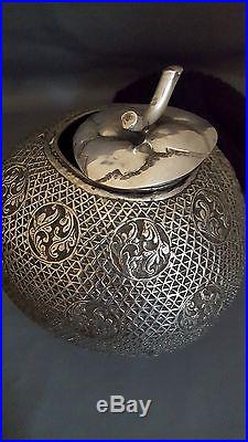 Antique Islamic Malay Riau Indonesia Large Silver Alloy Box Coconut Shape