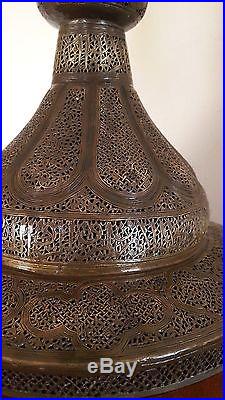 Antique Islamic Mumlok Mosque Floor Candlestick Cairoware Arabic Script 1800's