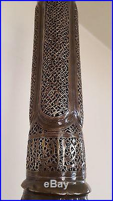 Antique Islamic Mumlok Mosque Floor Candlestick Cairoware Arabic Script 1800's