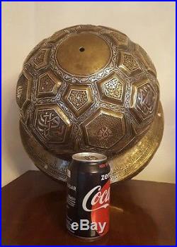 Antique Islamic Persian Damascus Cairoware Mumlok Brass Inlaid Silver Mosque Lam