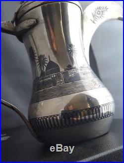Antique Islamic Persian Ottoman Iraqi Solid Silver Niello Dallah Coffee Pot 19