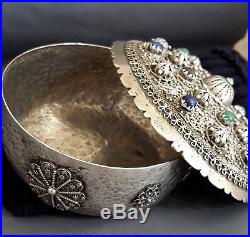Antique Islamic Persian Ottoman Turkish Solid Silver Fillgree Box Turquoise Lapi