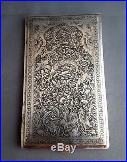 Antique Islamic Persian Qajar Hallmarked Solid Silver Gilt Cigarette Case