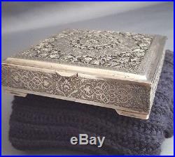 Antique Islamic Persian Qajar Ottoman Solid Silver Gilt Square Shap Box 261 Gm