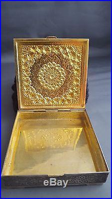Antique Islamic Persian Qajar Ottoman Solid Silver Gilt Square Shap Box 261 Gm
