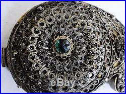 Antique, Lg & Impressive Islamic Ottoman Era Filigree Silver Jeweled Belt Buckle