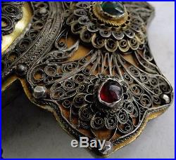 Antique, Lg & Impressive Islamic Ottoman Era Filigree Silver Jeweled Belt Buckle