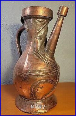 ANTIQUE Middle Eastern MOORISH Tinned Solid COPPER EWER 12.5 Tall Classic