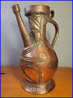 ANTIQUE Middle Eastern MOORISH Tinned Solid COPPER EWER 12.5 Tall Classic